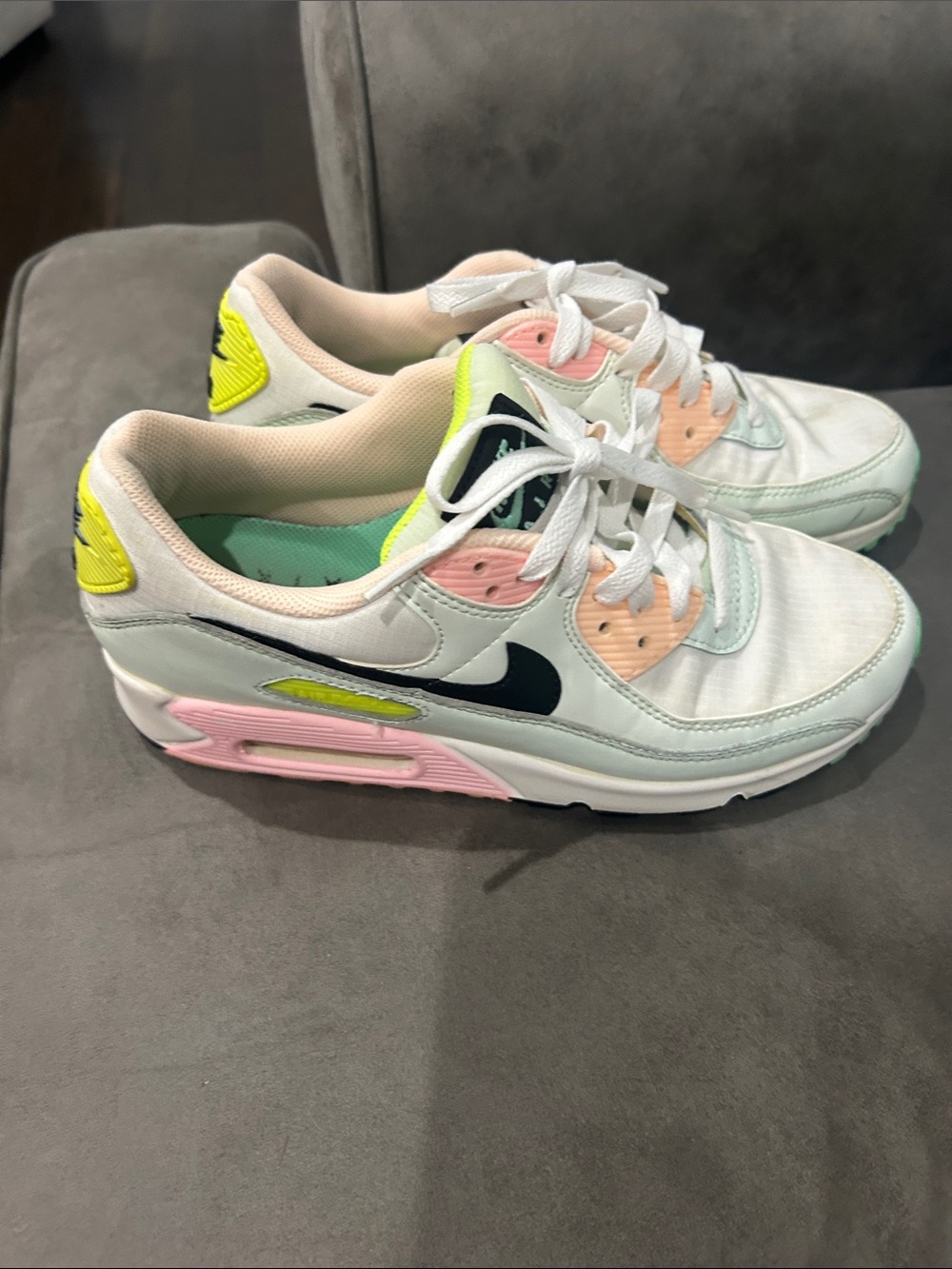 Nike Air Max Women's Sneakers - White with Pastel Pink, Neon Yellow & Black
